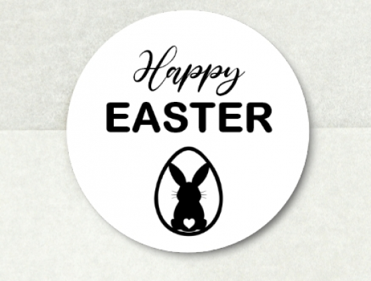 Sticker Aufkleber Happy EASTER, Ostern Hase, schwarz weiß, rund 5cm